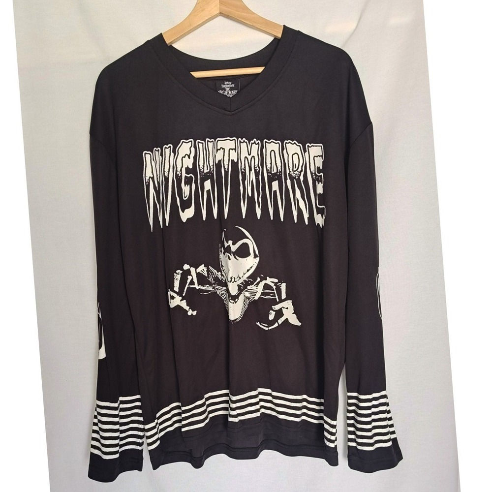 Disney Nightmare Before Christmas Jack Skellington Jersey Long Sleeve Sweater L